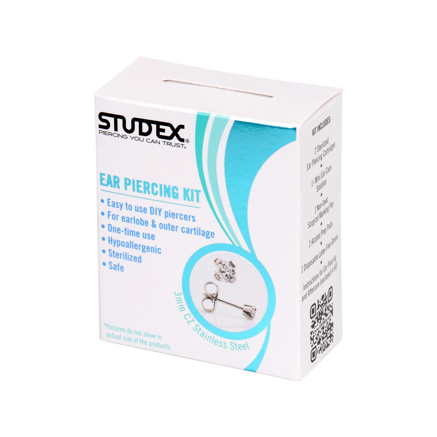 Personal Ear Piercing Kit 3mm CZ Stainless Steel